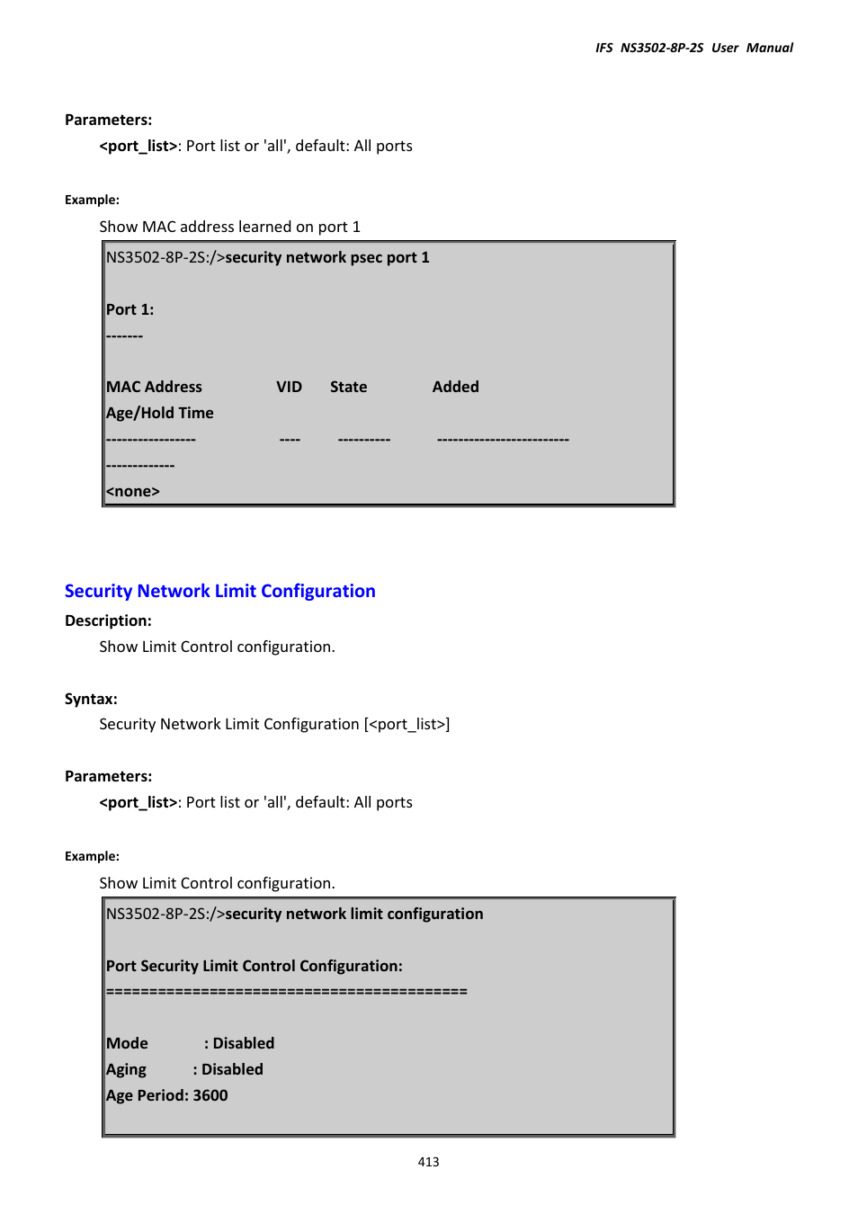 Security network limit configuration | Interlogix NS3502-8P-2S User Manual User Manual | Page 413 / 568