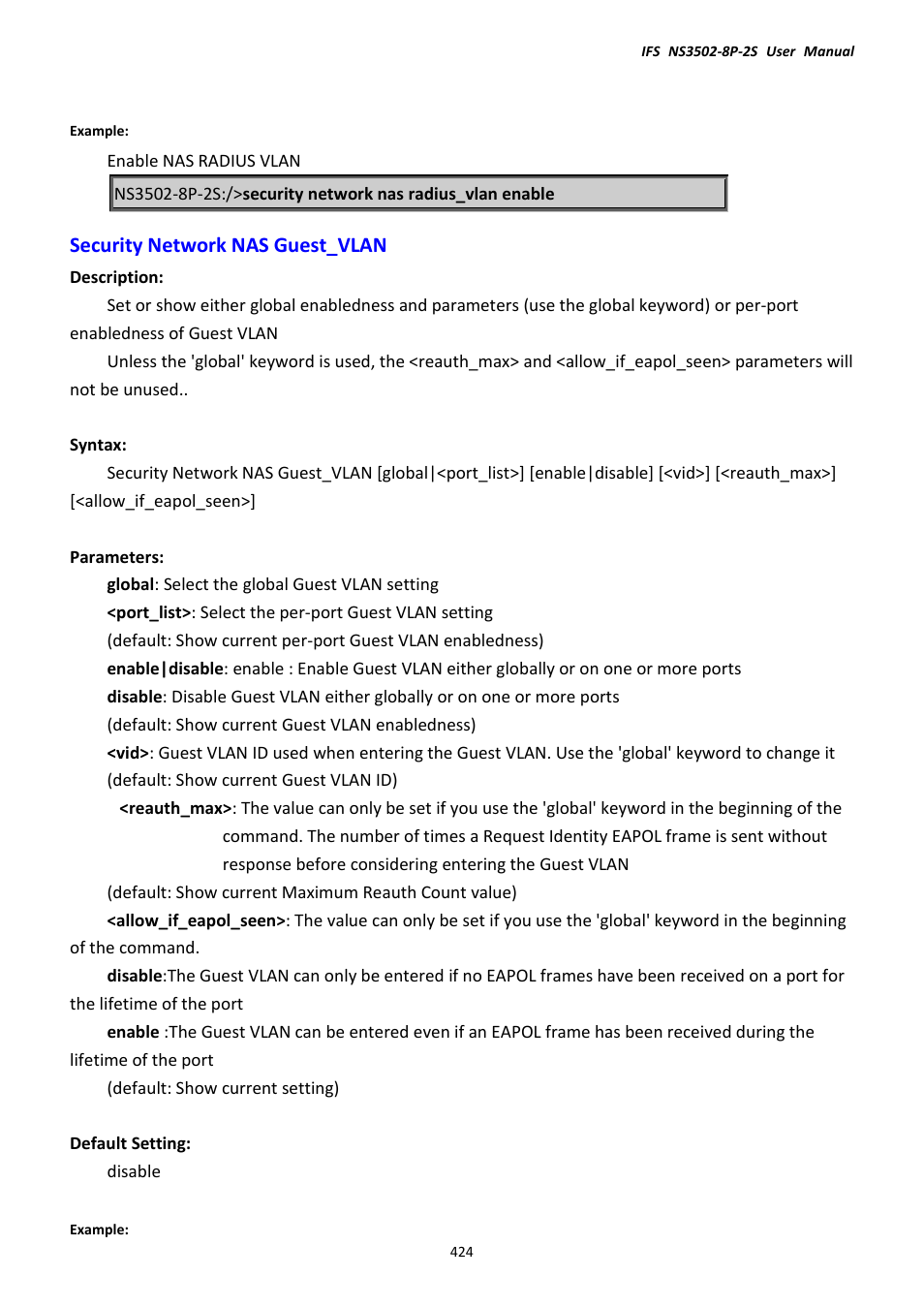 Security network nas guest_vlan | Interlogix NS3502-8P-2S User Manual User Manual | Page 424 / 568