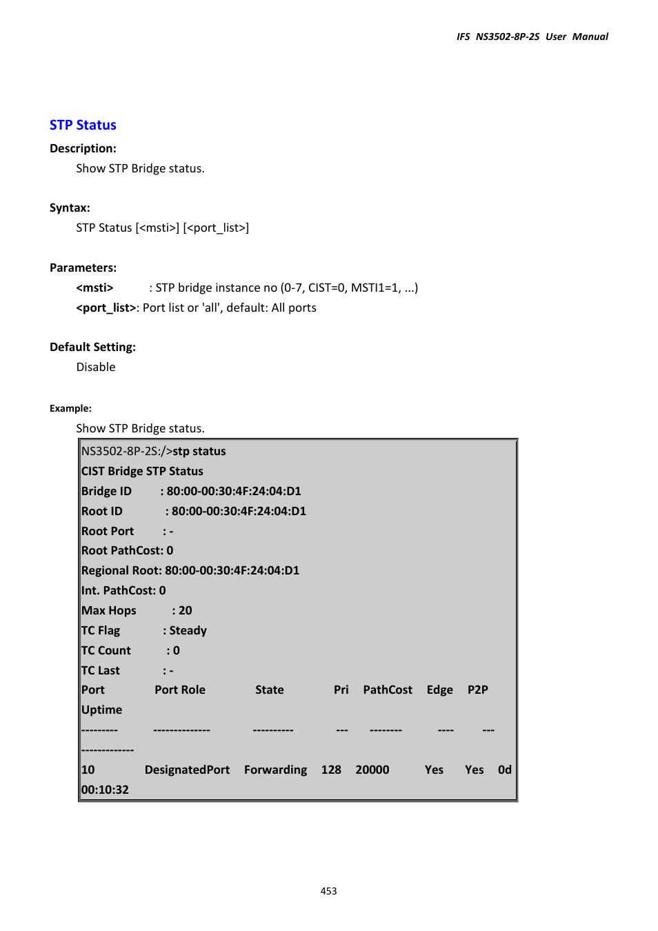 Stp status | Interlogix NS3502-8P-2S User Manual User Manual | Page 453 / 568