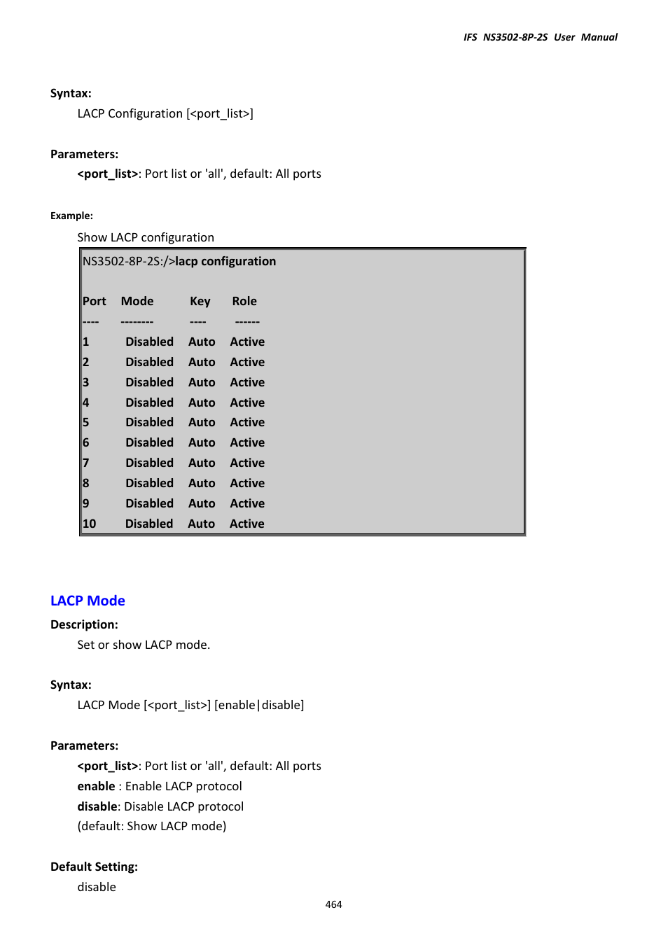 Lacp mode | Interlogix NS3502-8P-2S User Manual User Manual | Page 464 / 568