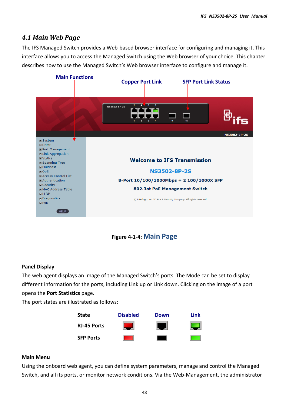 Main page, 1 main web page | Interlogix NS3502-8P-2S User Manual User Manual | Page 48 / 568