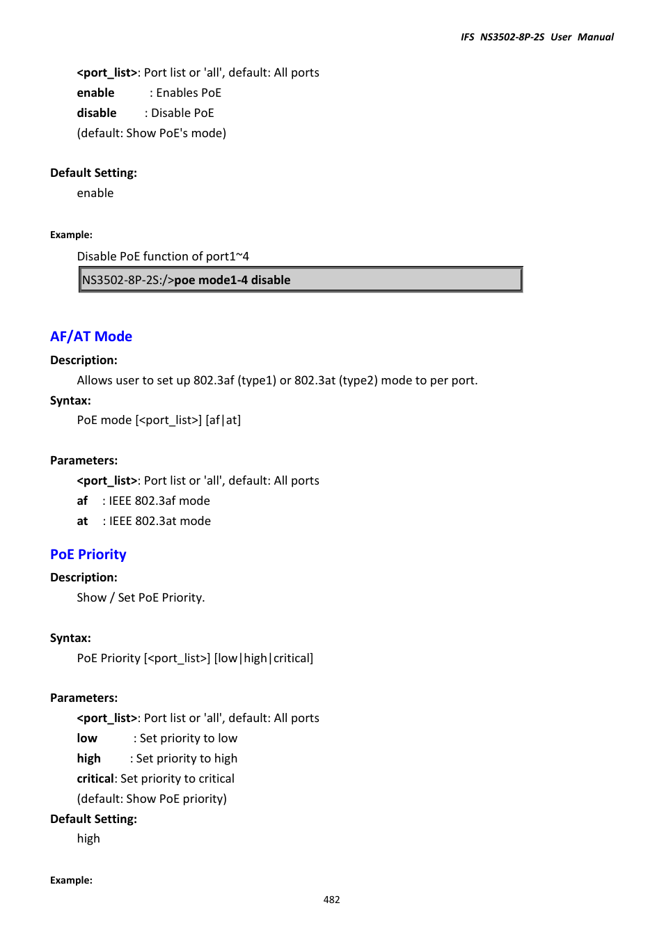 Af/at mode, Poe priority, Af/at mode poe priority | Interlogix NS3502-8P-2S User Manual User Manual | Page 482 / 568