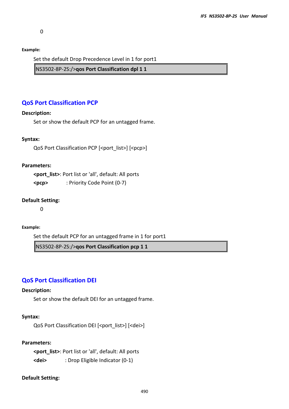 Qos port classification pcp, Qos port classification dei | Interlogix NS3502-8P-2S User Manual User Manual | Page 490 / 568