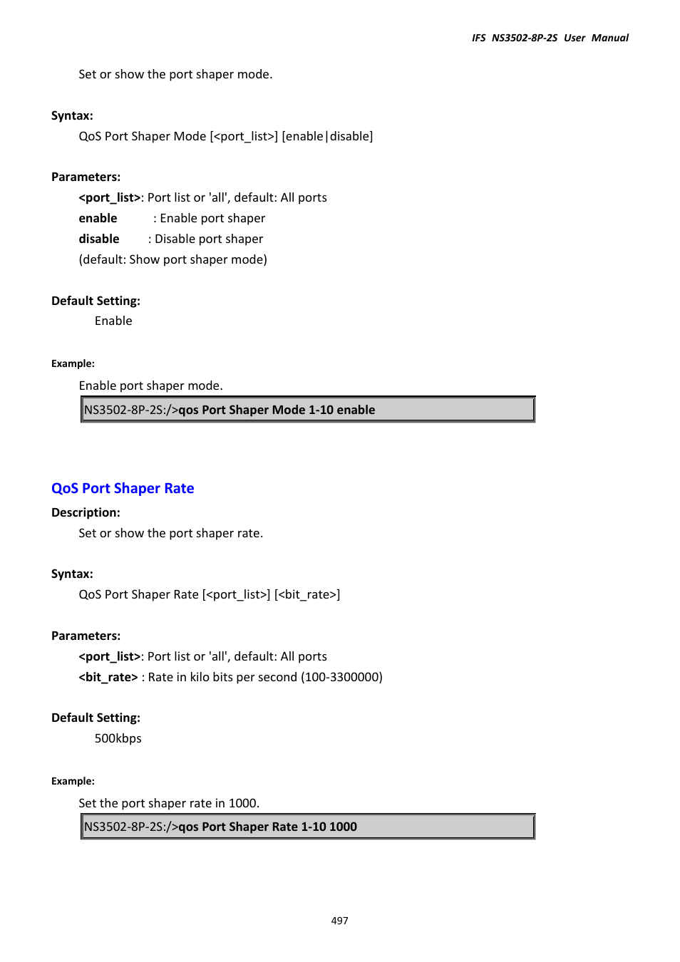 Qos port shaper rate | Interlogix NS3502-8P-2S User Manual User Manual | Page 497 / 568