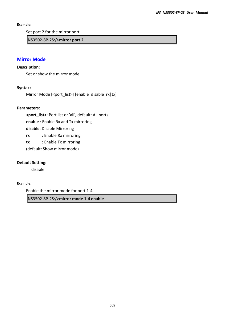 Mirror mode | Interlogix NS3502-8P-2S User Manual User Manual | Page 509 / 568