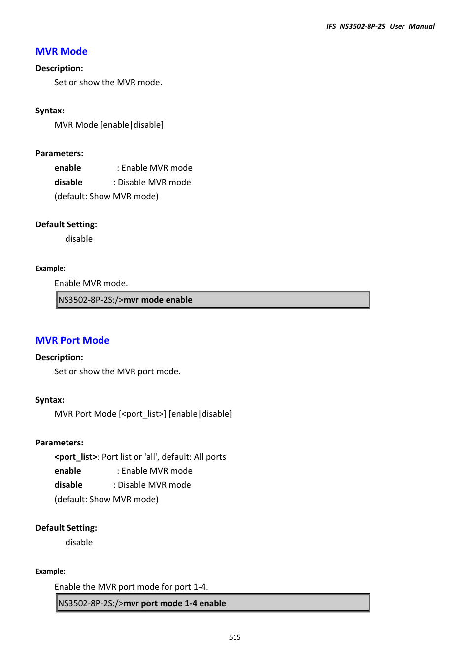 Mvr mode, Mvr port mode, Mvr mode mvr port mode | Interlogix NS3502-8P-2S User Manual User Manual | Page 515 / 568