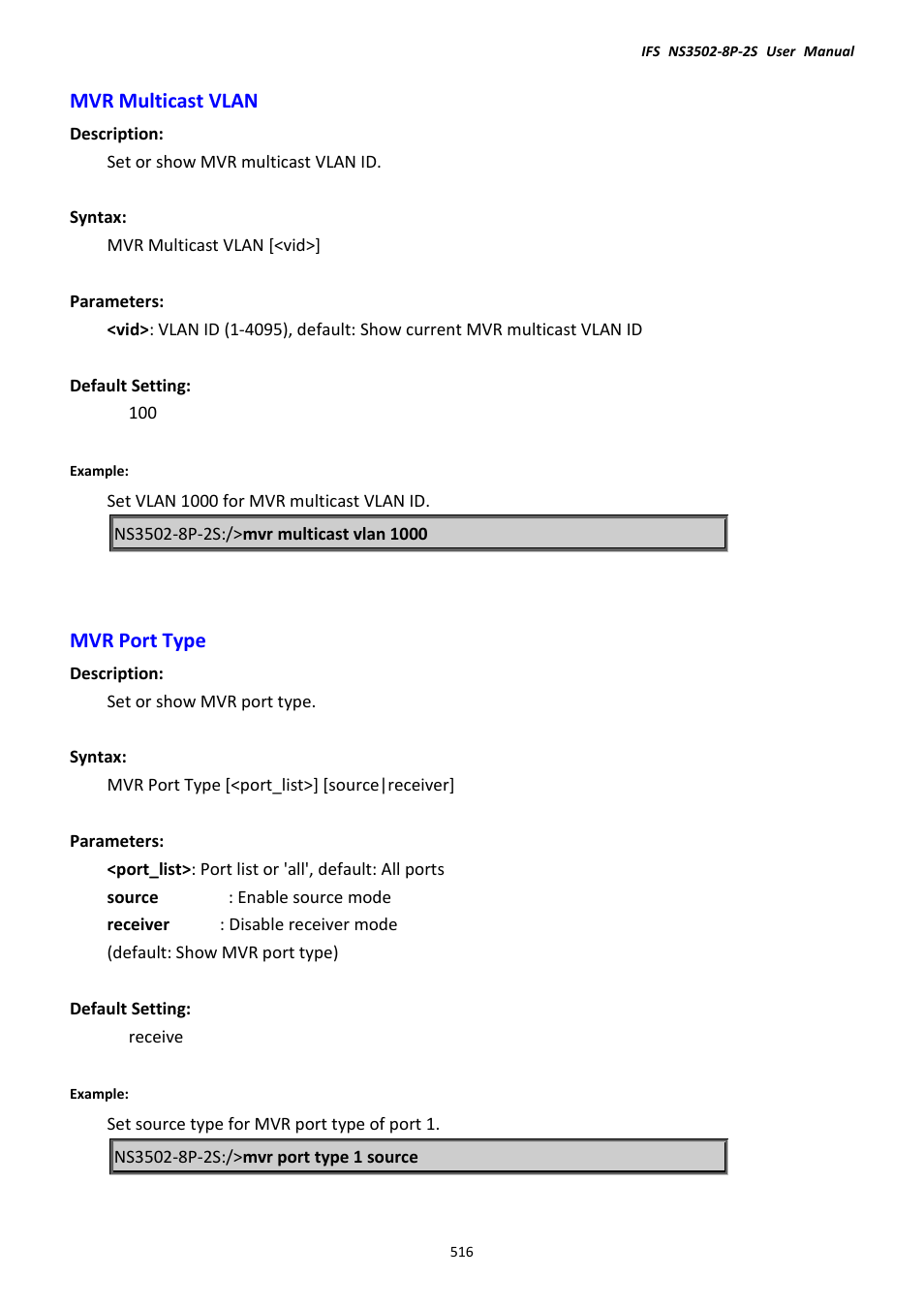 Mvr multicast vlan, Mvr port type, Mvr multicast vlan mvr port type | Interlogix NS3502-8P-2S User Manual User Manual | Page 516 / 568