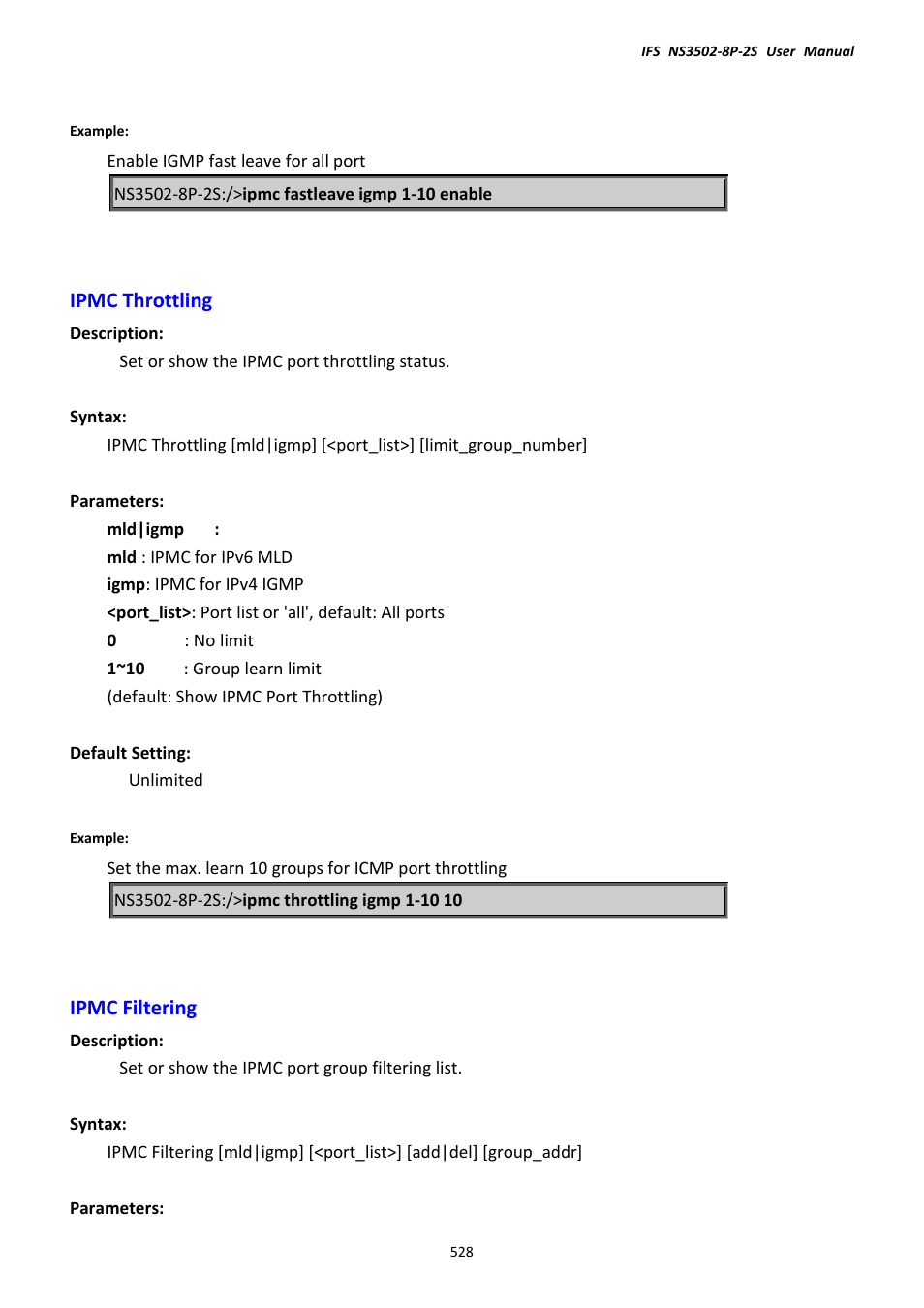 Ipmc throttling, Ipmc filtering, Ipmc throttling ipmc filtering | Interlogix NS3502-8P-2S User Manual User Manual | Page 528 / 568