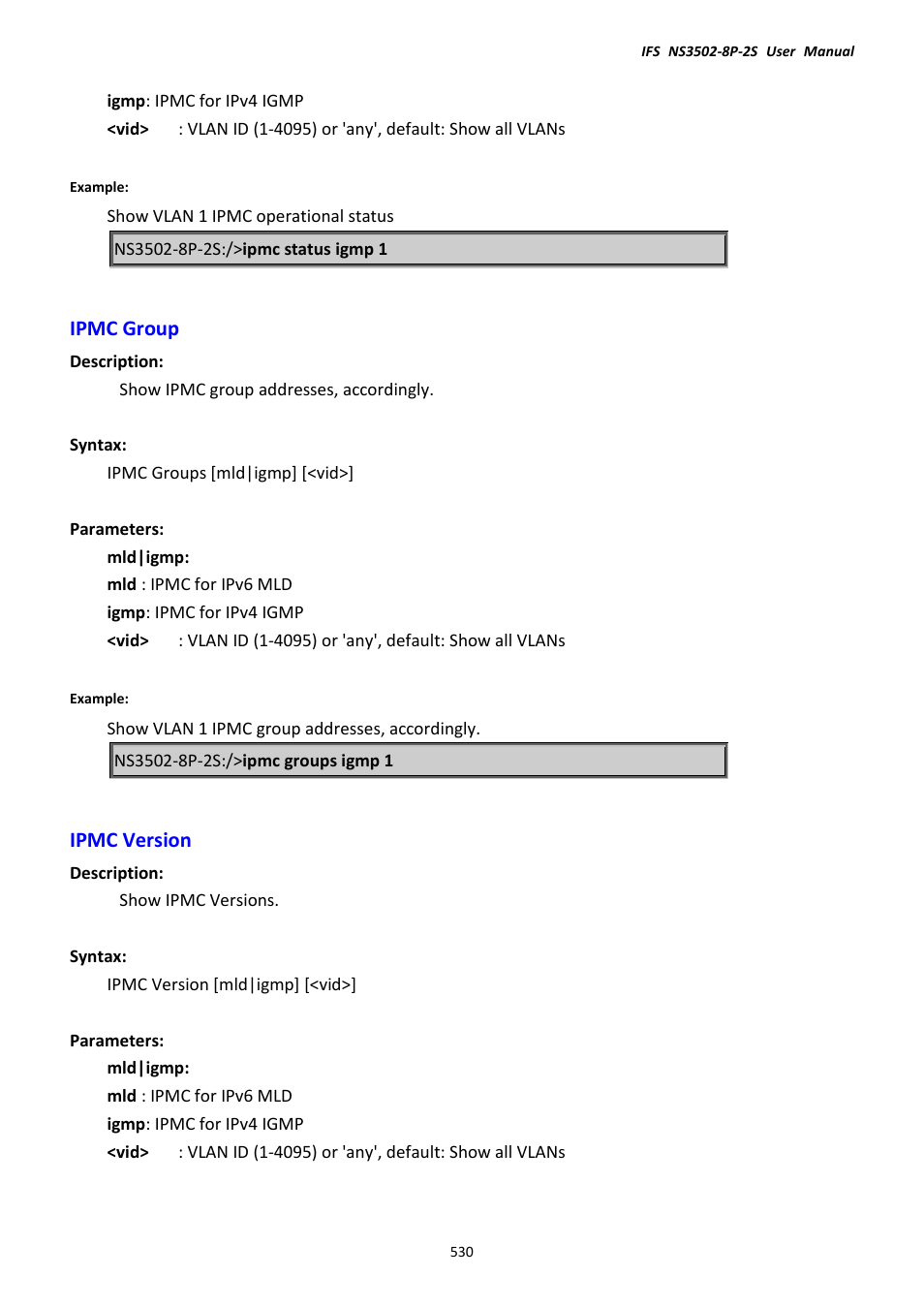 Ipmc group, Ipmc version, Ipmc group ipmc version | Interlogix NS3502-8P-2S User Manual User Manual | Page 530 / 568