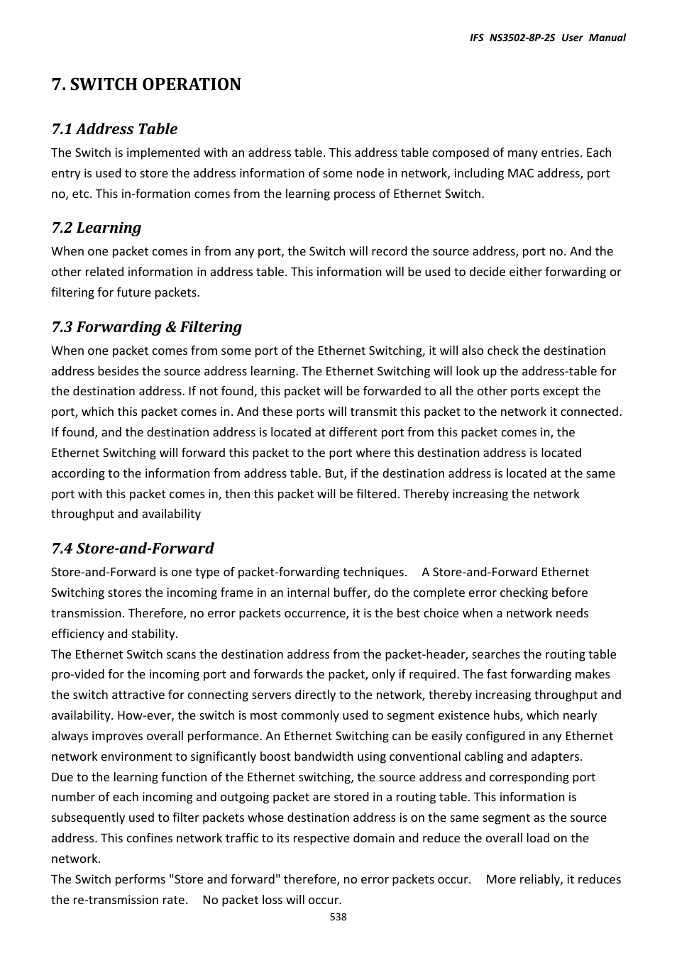 Switch operation, 1 address table, 2 learning | 3 forwarding & filtering, 4 store-and-forward | Interlogix NS3502-8P-2S User Manual User Manual | Page 538 / 568