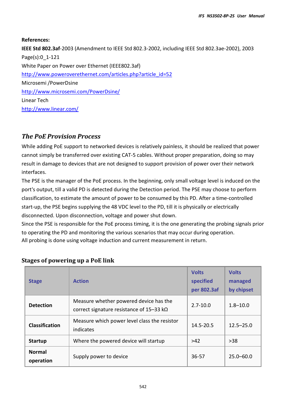 The poe provision process, Stages of powering up a poe link | Interlogix NS3502-8P-2S User Manual User Manual | Page 542 / 568