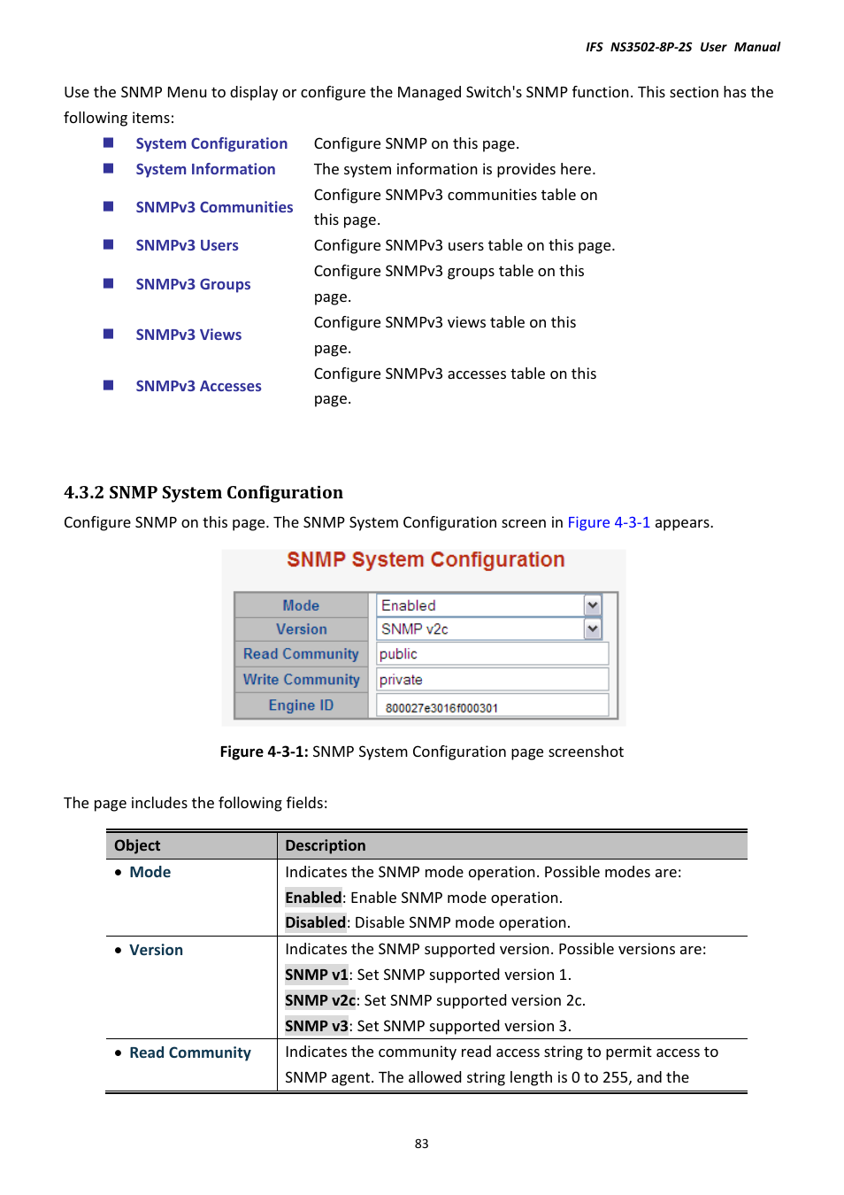 2 snmp system configuration | Interlogix NS3502-8P-2S User Manual User Manual | Page 83 / 568