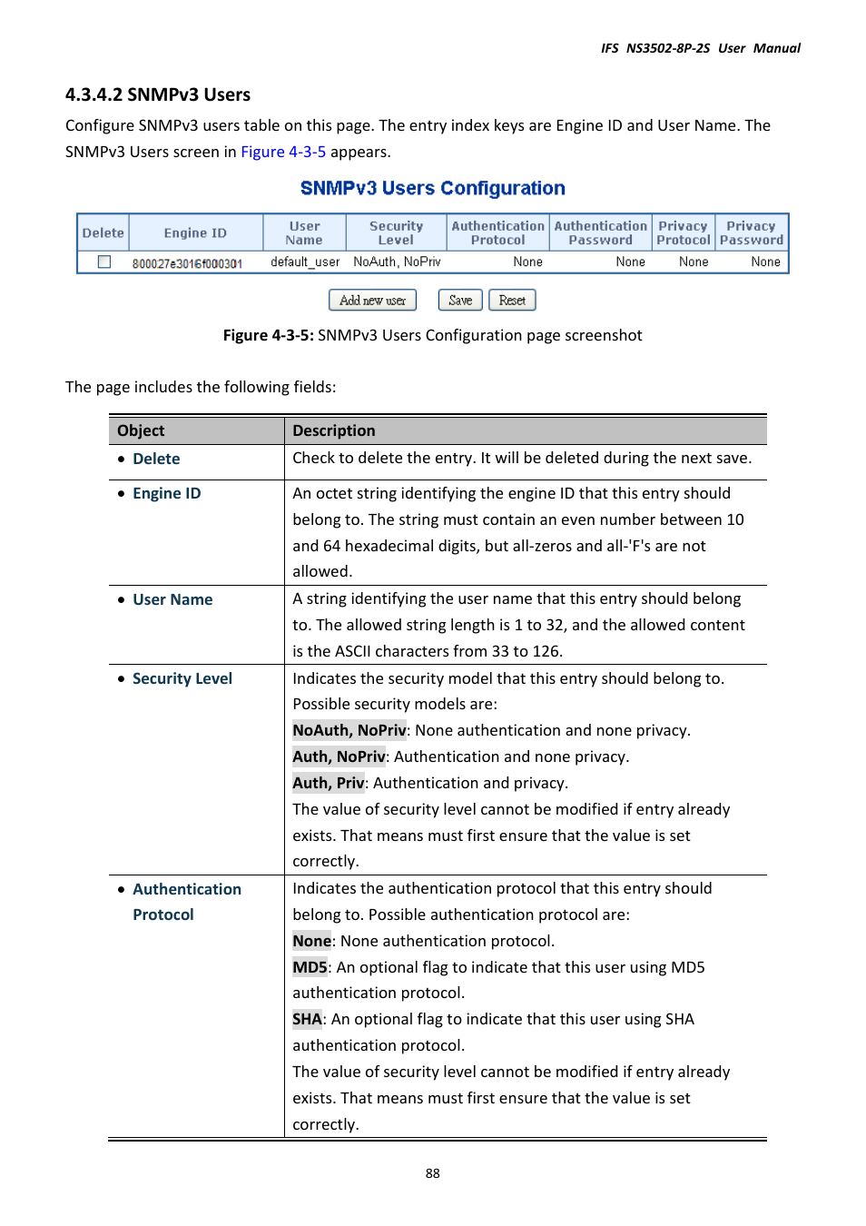 2 snmpv3 users | Interlogix NS3502-8P-2S User Manual User Manual | Page 88 / 568