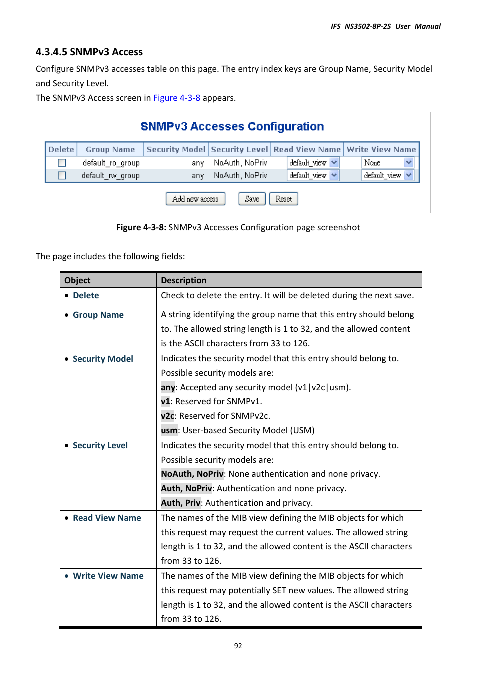 5 snmpv3 access | Interlogix NS3502-8P-2S User Manual User Manual | Page 92 / 568