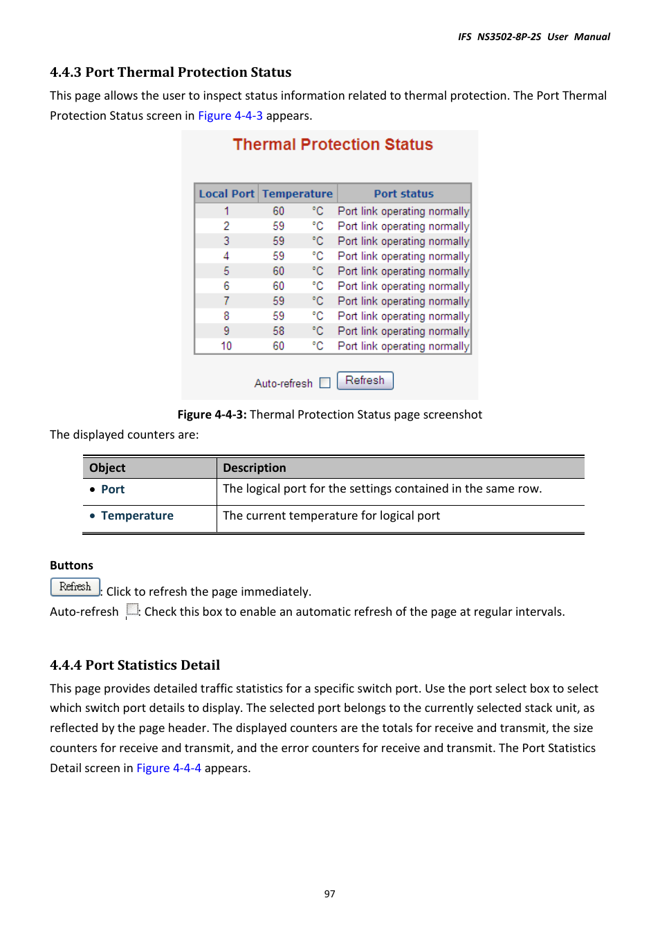 3 port thermal protection status, 4 port statistics detail | Interlogix NS3502-8P-2S User Manual User Manual | Page 97 / 568