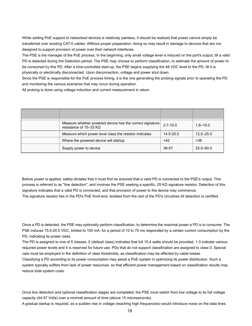 The poe provision process, Stages of powering up a poe link, 1 line detection | 2 classification, 3 start-up | Interlogix ES2001-4P-4T User Manual | Page 18 / 23