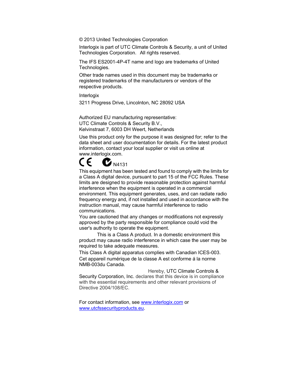 Interlogix ES2001-4P-4T User Manual | Page 2 / 23