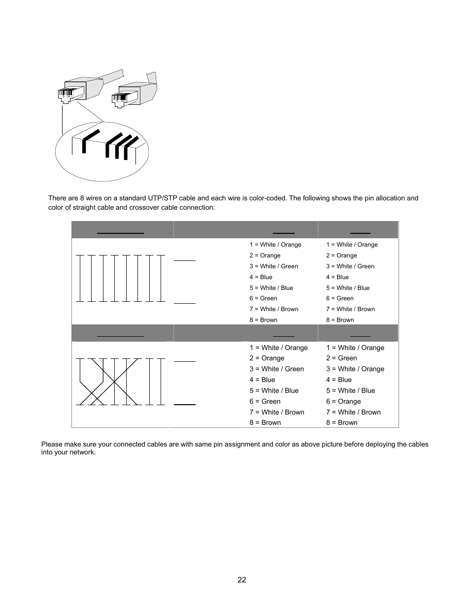 A.3 rj-45 cable pin assignment | Interlogix ES2001-4P-4T User Manual | Page 22 / 23