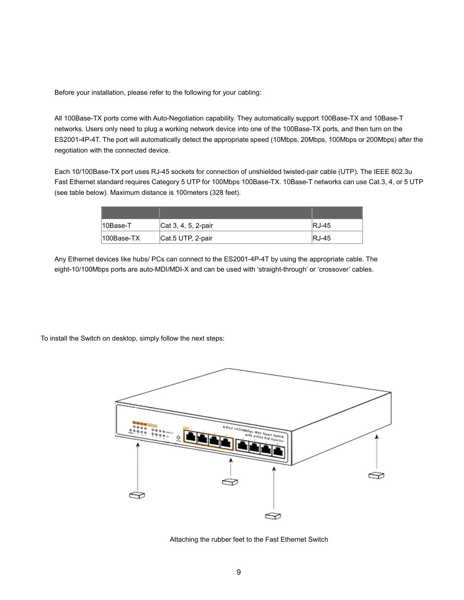 4 hardware installation, 1 before start up, 5 desktop installation | Interlogix ES2001-4P-4T User Manual | Page 9 / 23