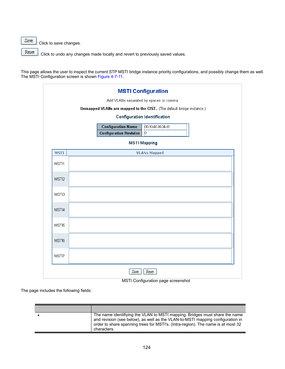 Msti configuration, Detailed log, Igmp snooping configuration | Static mac table configuration, Configuration command | Interlogix GE-DSSG-244-POE User Manual User Manual | Page 126 / 412