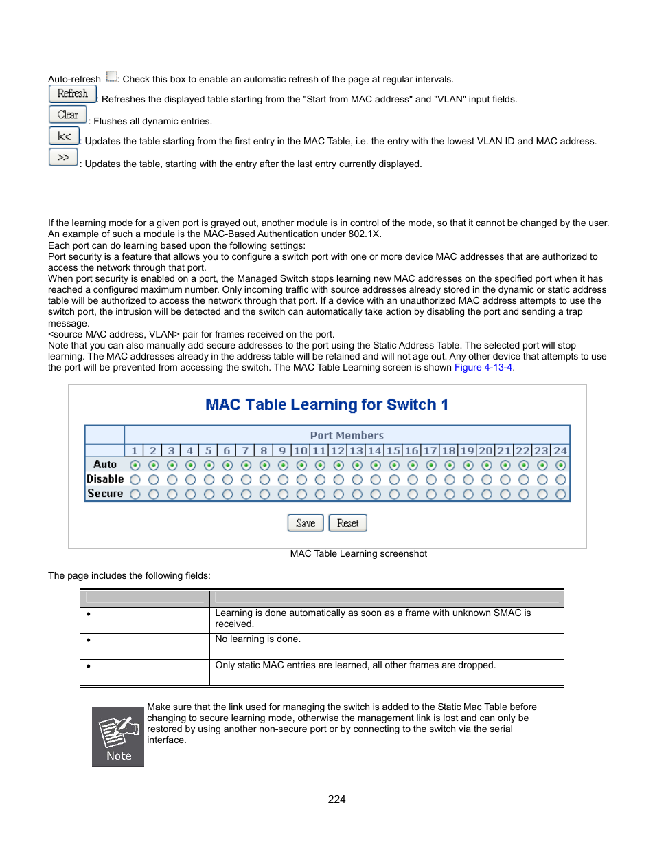 Mac table learning | Interlogix GE-DSSG-244-POE User Manual User Manual | Page 226 / 412