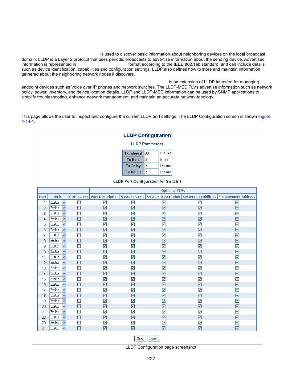 Lldp, Link layer discovery protocol, Lldp configuration | Interlogix GE-DSSG-244-POE User Manual User Manual | Page 229 / 412