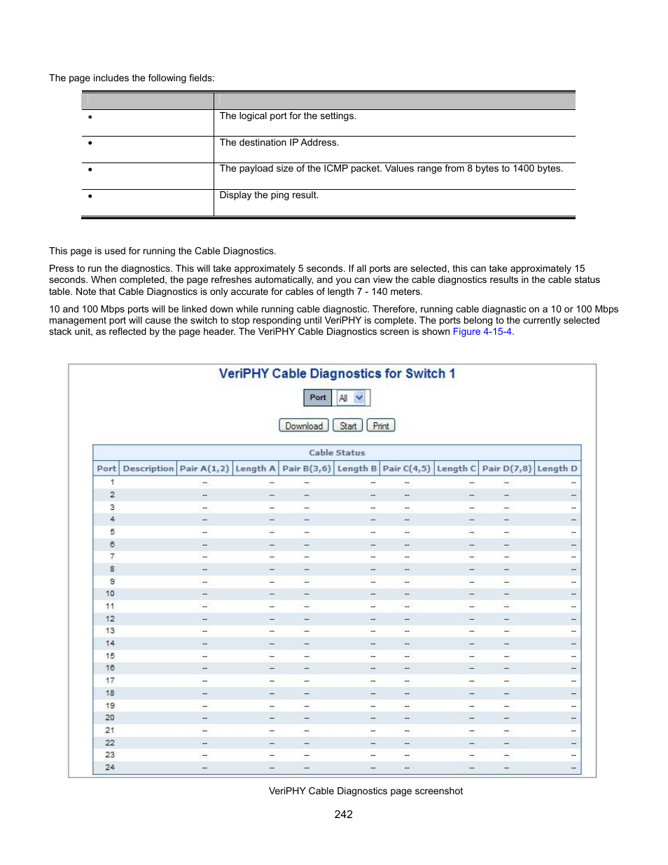 Cable diagnostics | Interlogix GE-DSSG-244-POE User Manual User Manual | Page 244 / 412