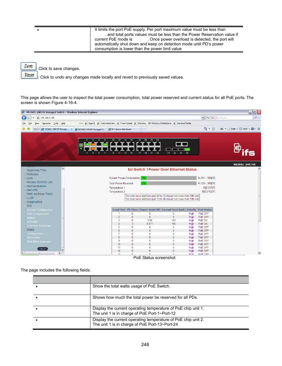 Poe status | Interlogix GE-DSSG-244-POE User Manual User Manual | Page 250 / 412