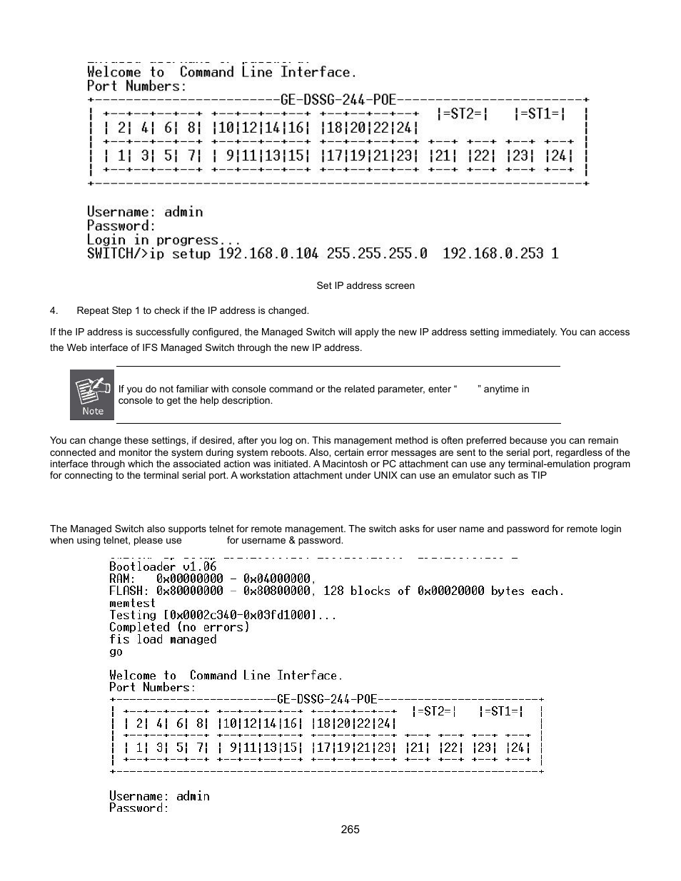 Telnet login | Interlogix GE-DSSG-244-POE User Manual User Manual | Page 267 / 412