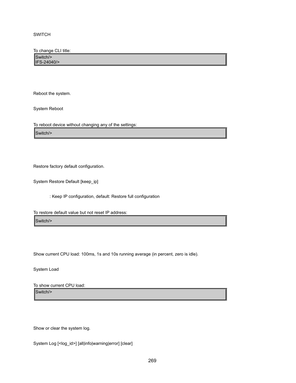 System reboot, System restore default, System load | System log | Interlogix GE-DSSG-244-POE User Manual User Manual | Page 271 / 412