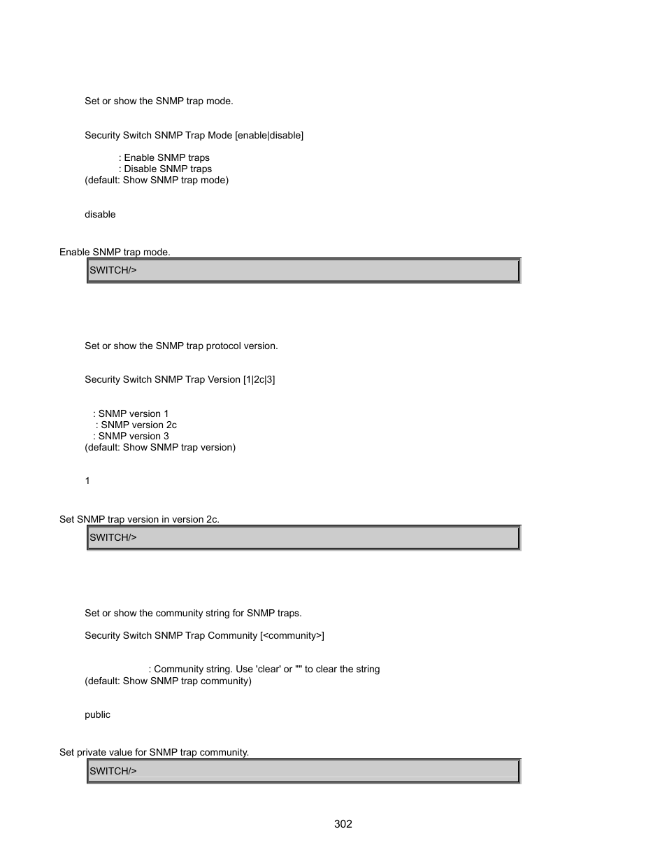 Security switch snmp trap mode, Security switch snmp trap version, Security switch snmp trap community | Interlogix GE-DSSG-244-POE User Manual User Manual | Page 304 / 412