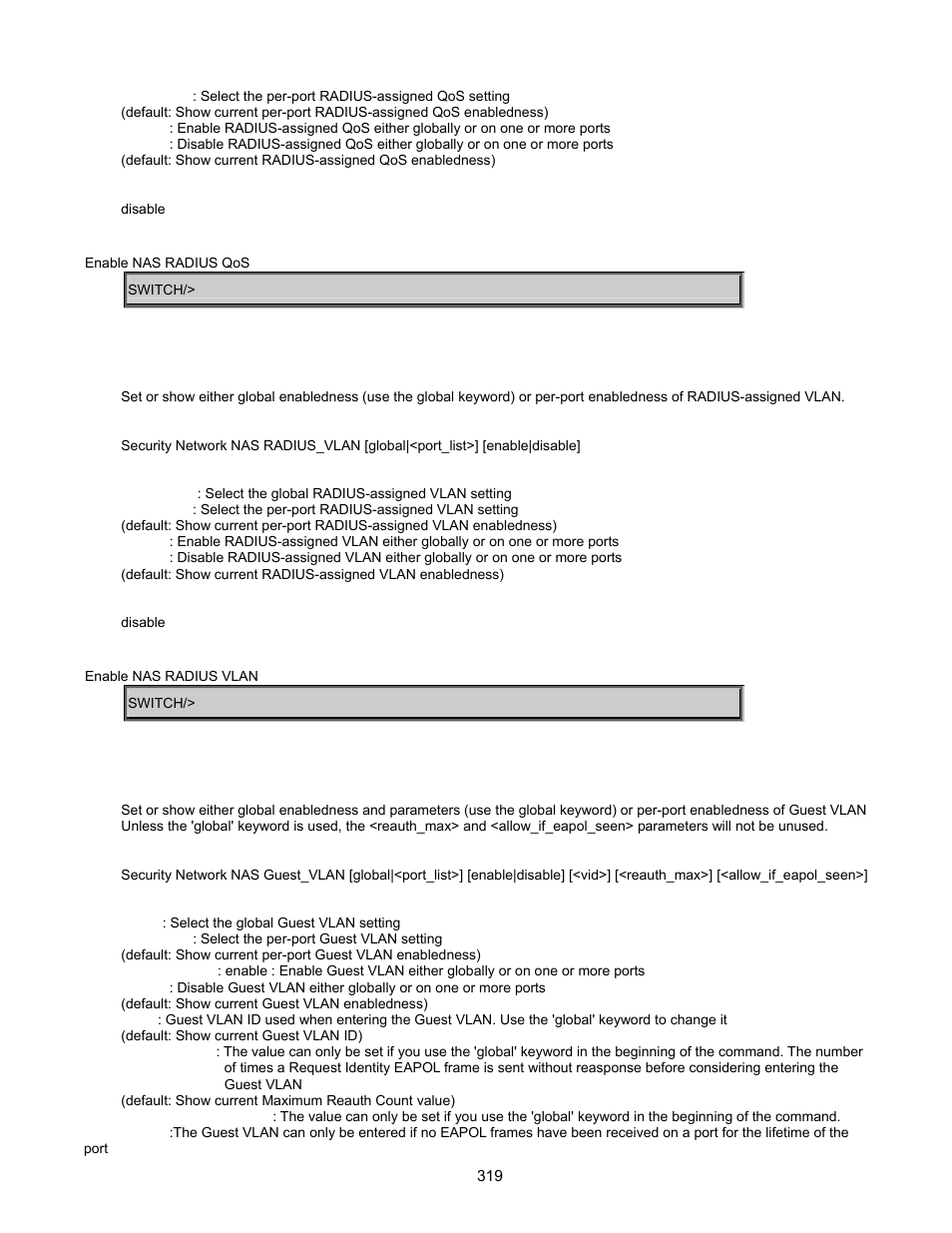 Security network nas radius_vlan, Security network nas guest_vlan | Interlogix GE-DSSG-244-POE User Manual User Manual | Page 321 / 412