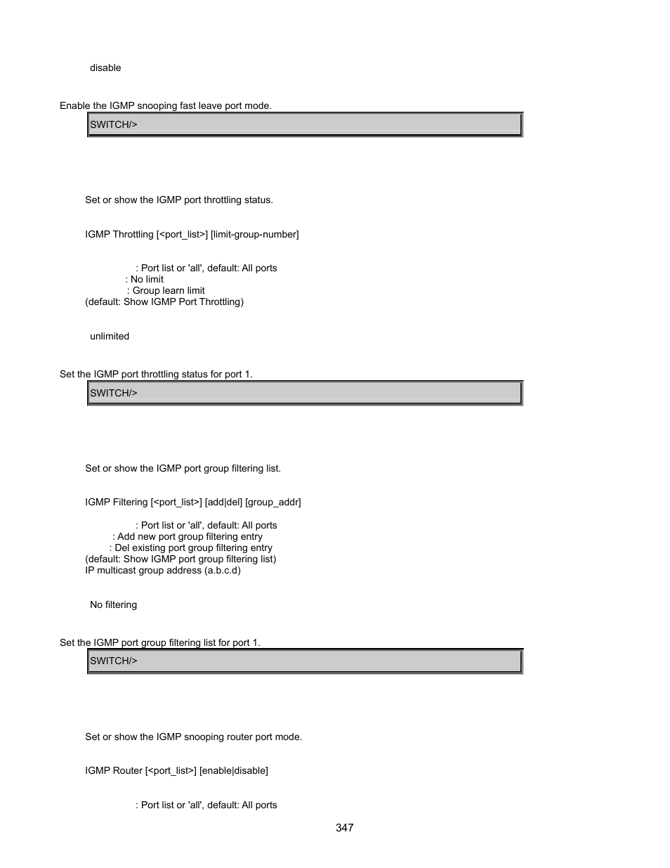 Igmp throttling, Igmp filtering, Igmp router | Interlogix GE-DSSG-244-POE User Manual User Manual | Page 349 / 412