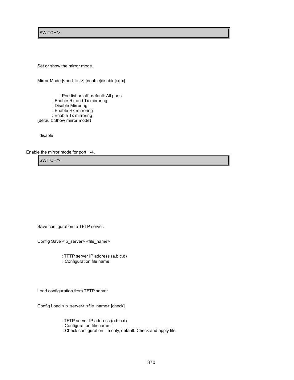 Mirror mode, Configuration command, Configuration save | Configuration load | Interlogix GE-DSSG-244-POE User Manual User Manual | Page 372 / 412