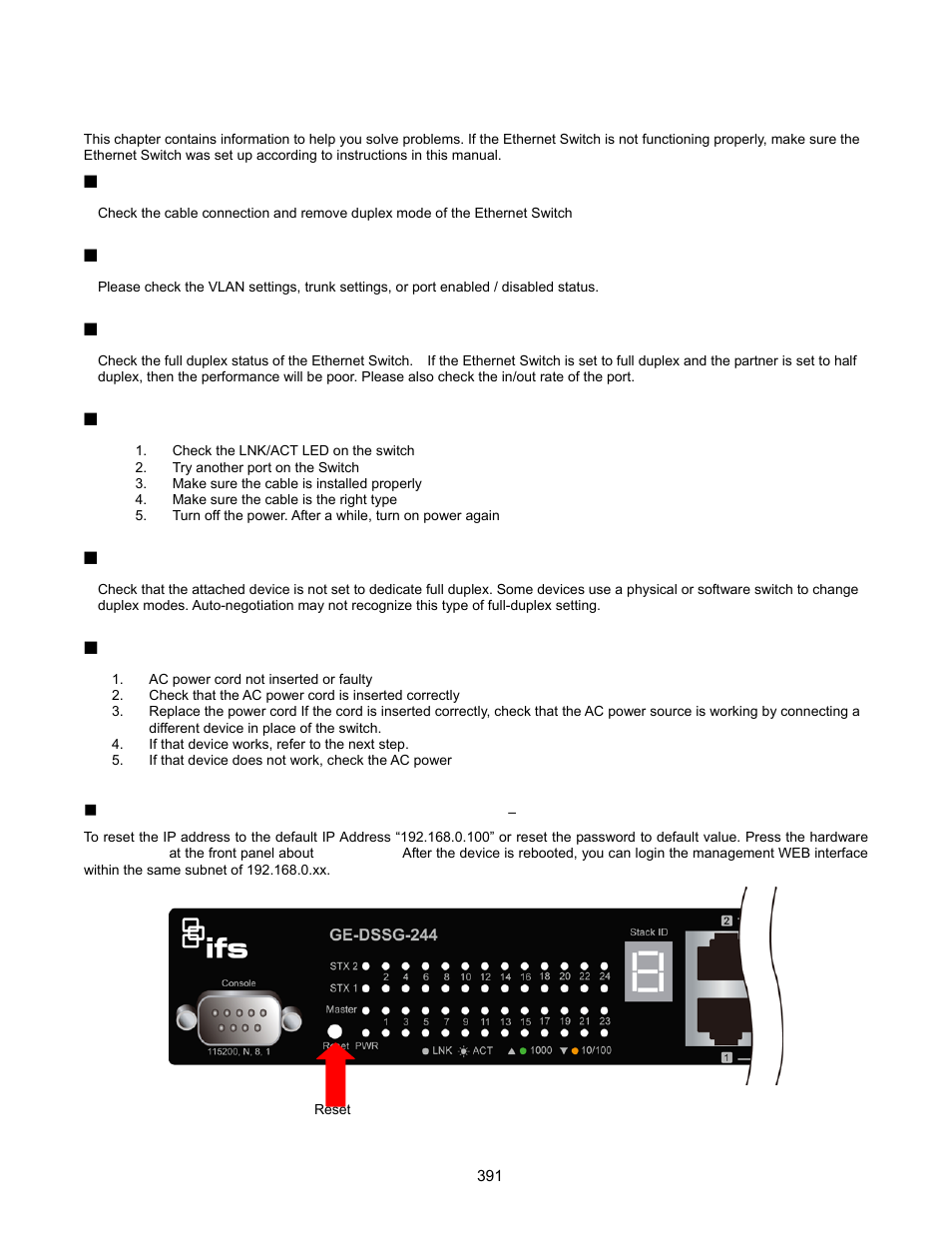 Trouble shooting | Interlogix GE-DSSG-244-POE User Manual User Manual | Page 393 / 412