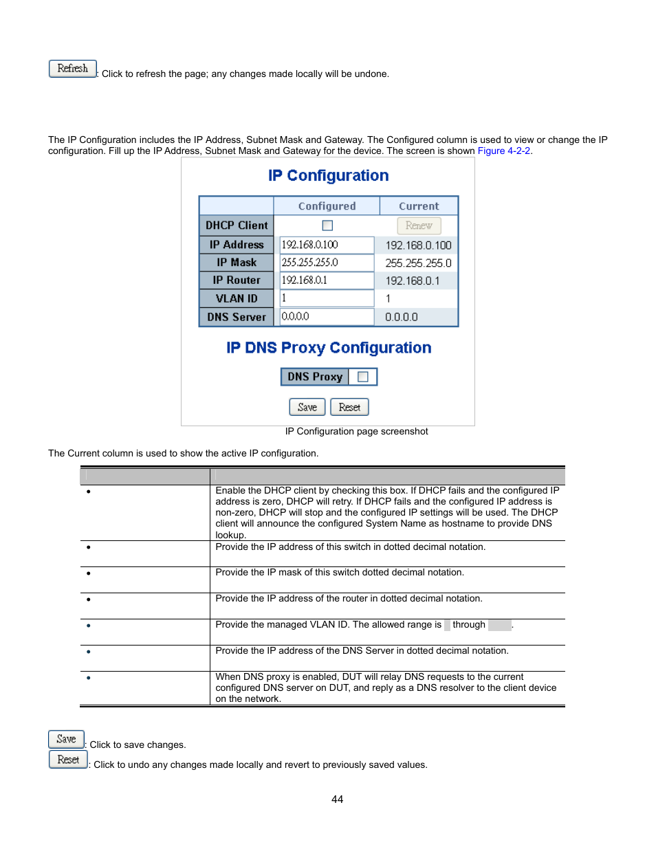 Ip configuration, Switch rear panel, Lacp configuration | Acl rate limiter configuration, Lldp neighbor power over, Appendex a | Interlogix GE-DSSG-244-POE User Manual User Manual | Page 46 / 412