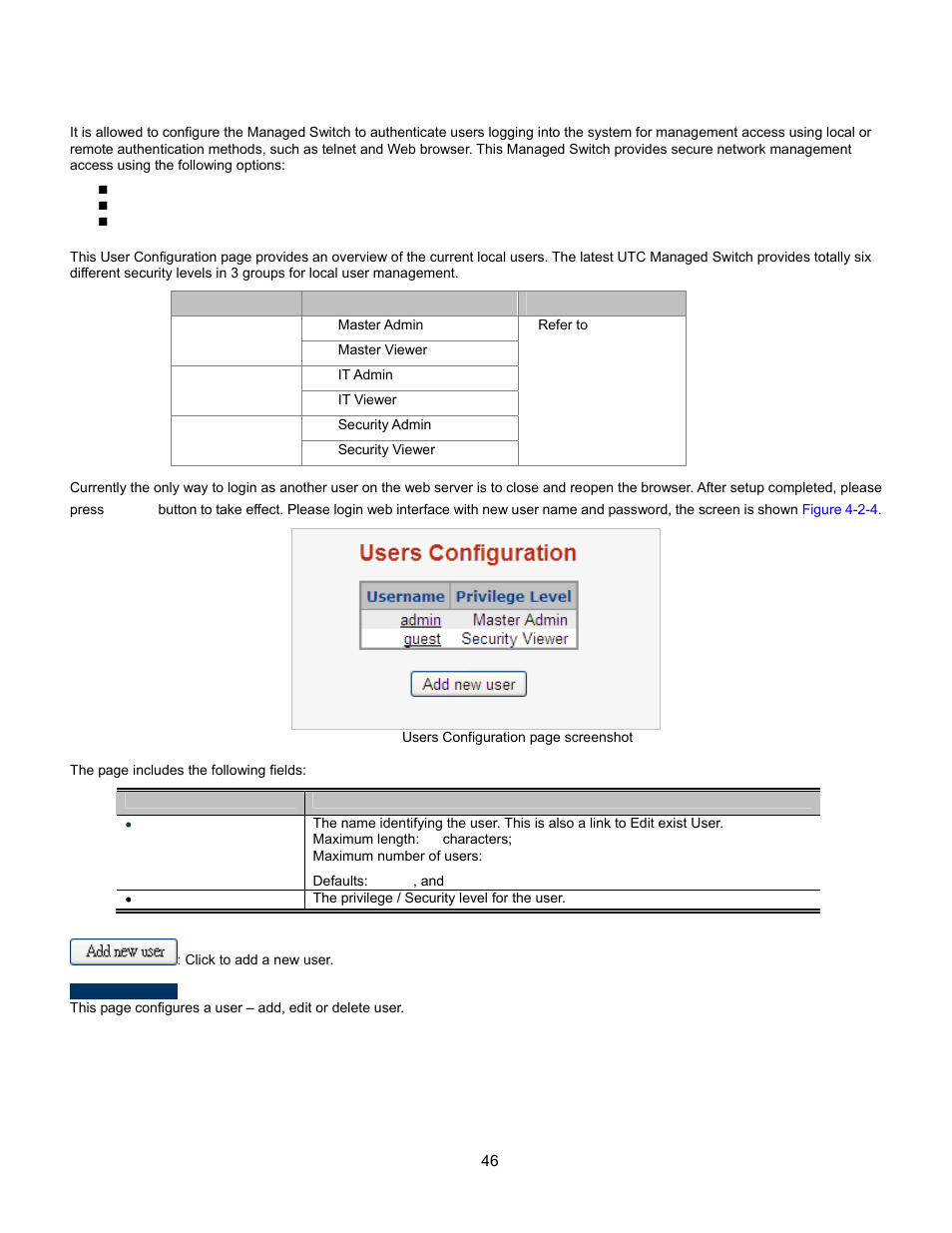 Users configuration, Install the switch, Lacp system status | Understanding ieee 802.1x po, Stack, Switch's rj-45 pin assignments | Interlogix GE-DSSG-244-POE User Manual User Manual | Page 48 / 412