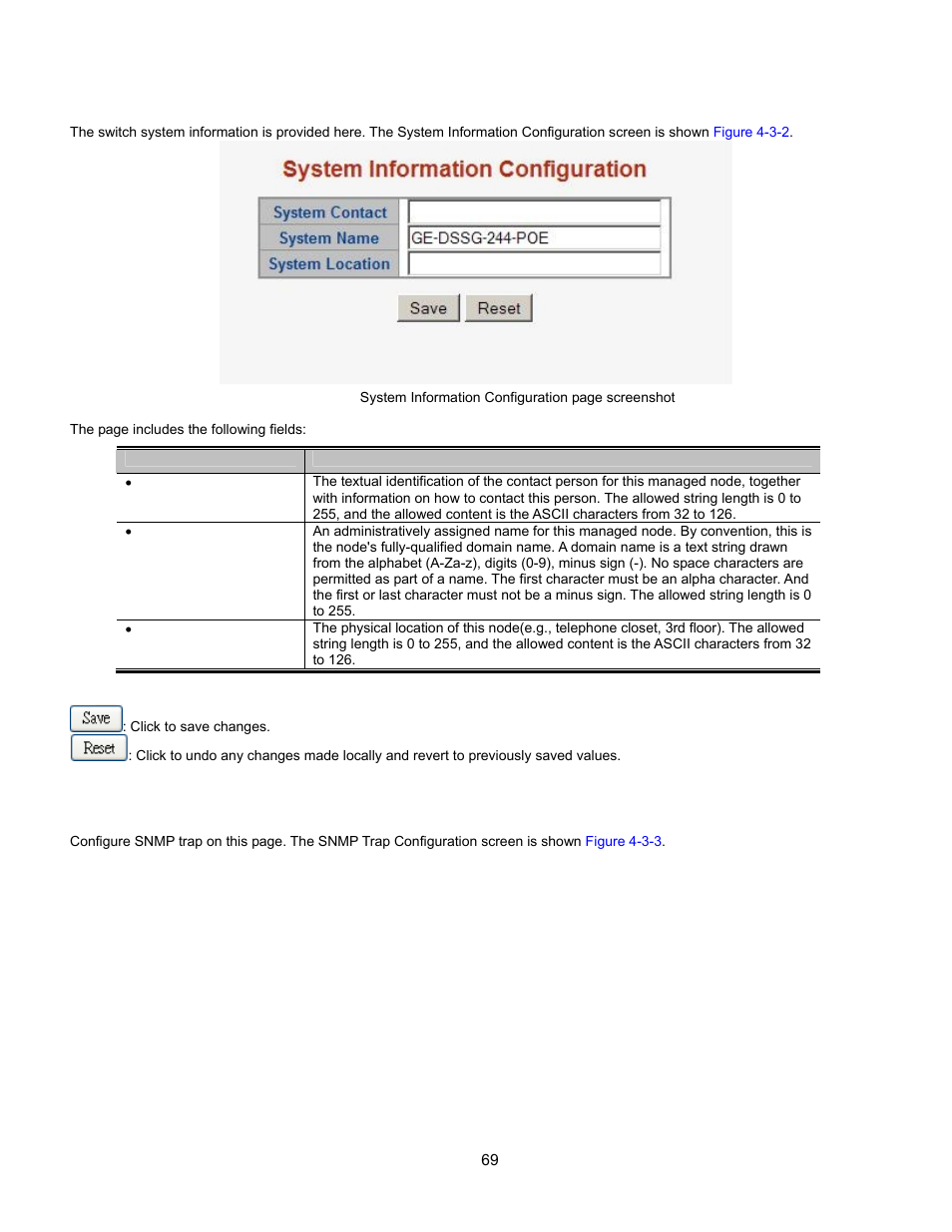Snmp system information configuration, Snmp trap configuration, Administration console | Vlan port status for user static, Security, Stack | Interlogix GE-DSSG-244-POE User Manual User Manual | Page 71 / 412