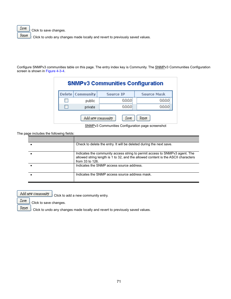 Snmpv3 configuration, Snmpv3 communities configuration, Snmp-based network management | Port isolation configuration, Port limit control, Ip command | Interlogix GE-DSSG-244-POE User Manual User Manual | Page 73 / 412