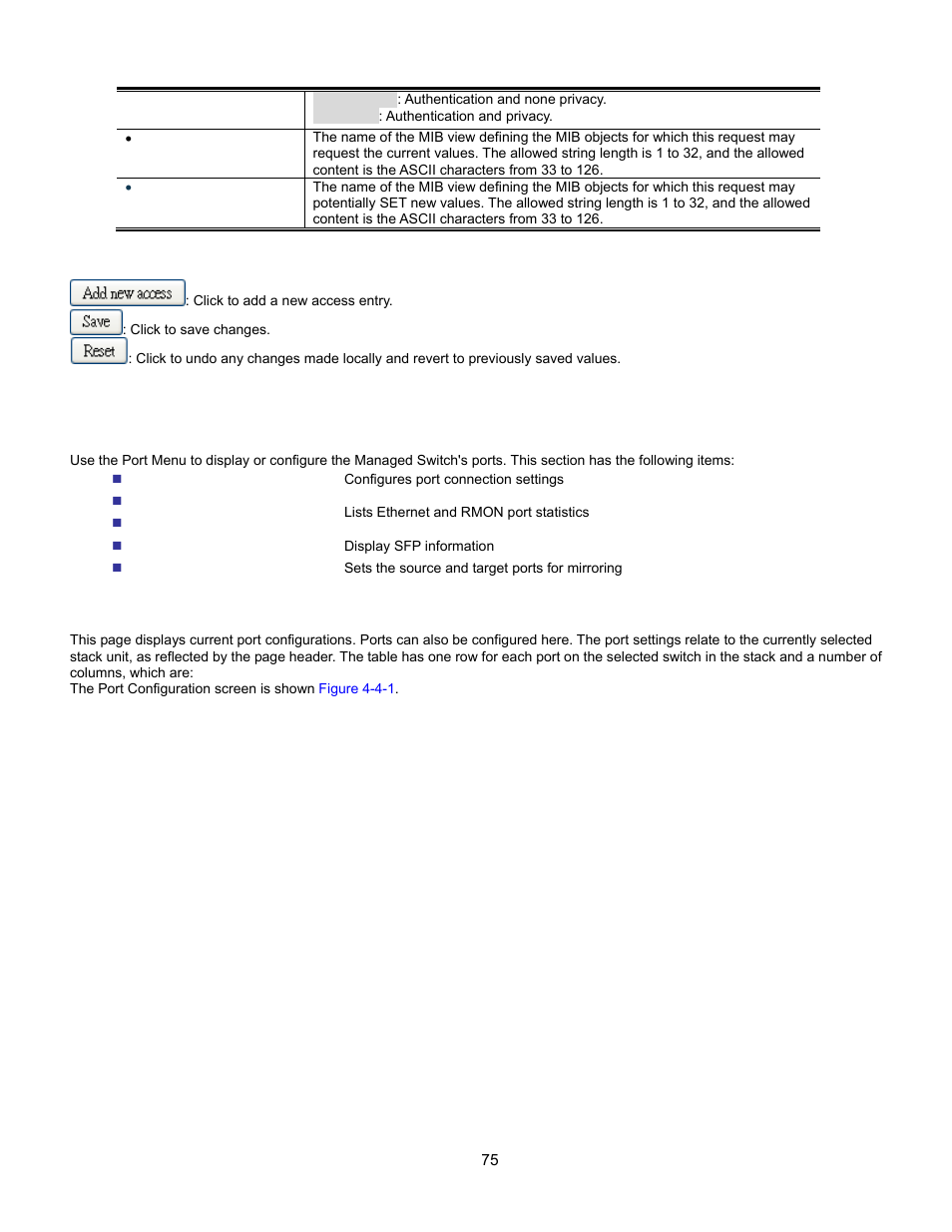 Web configuration, Private vlan membership configuration, Access management | Port management command, Port management, Port configuration | Interlogix GE-DSSG-244-POE User Manual User Manual | Page 77 / 412