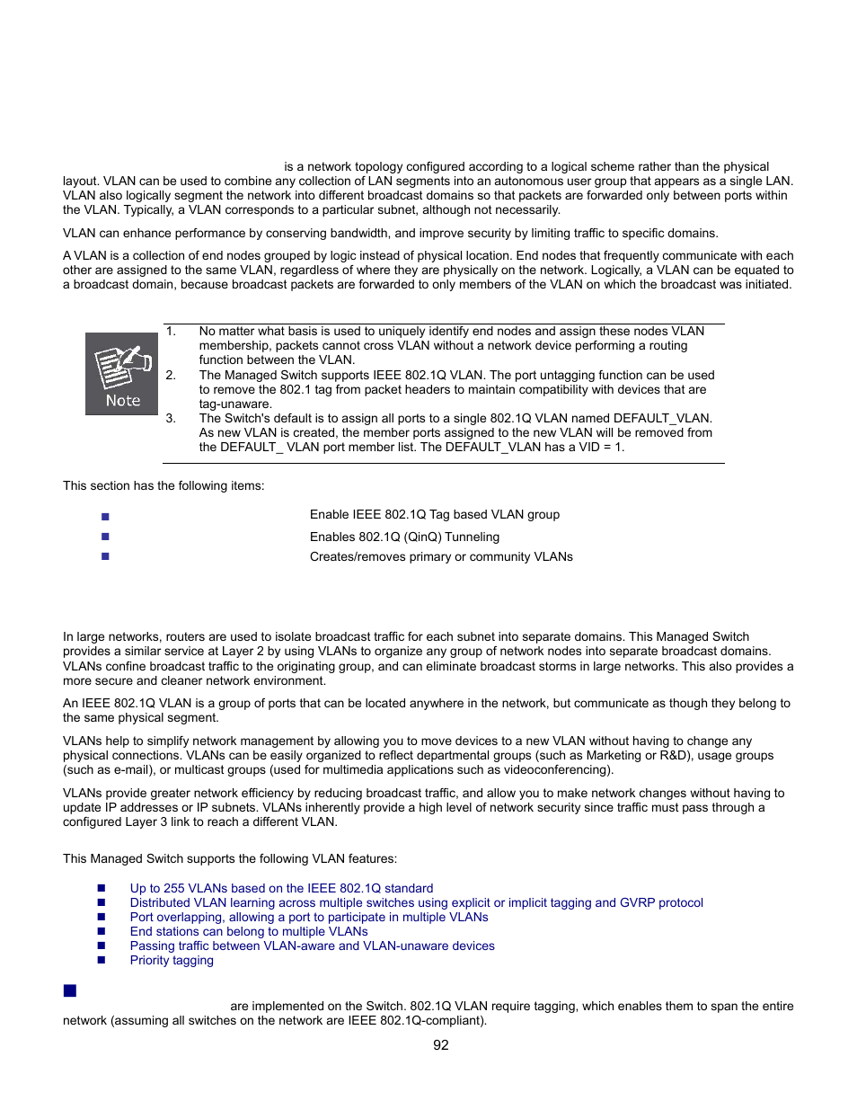 Vlan, Vlan overview, Ieee 802.1q vlan | Users configuration, Cist port configurat, Dhcp snooping, Multicast configuration command | Interlogix GE-DSSG-244-POE User Manual User Manual | Page 94 / 412