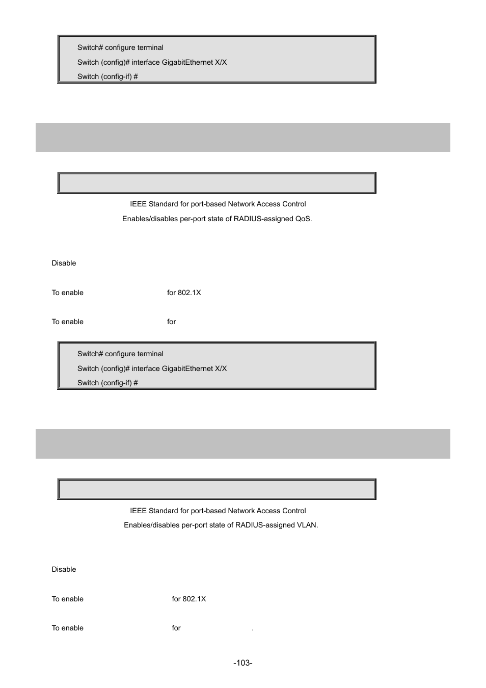 14 dot1x radius-qos, 15 dot1x radius-vlan | Interlogix NS4702-24P-4S-4X Command Line Guide User Manual | Page 103 / 434