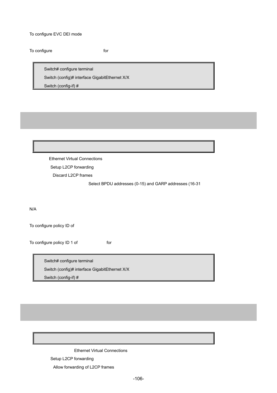 20 evc l2cp discard(gg), 21 evc l2cp forward(gg) | Interlogix NS4702-24P-4S-4X Command Line Guide User Manual | Page 106 / 434