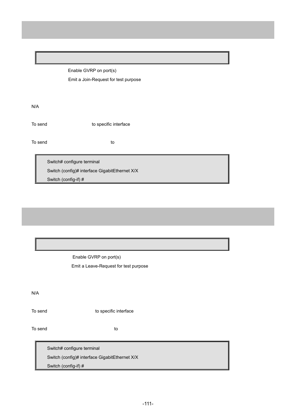 29 gvrp join-request vlan(gg), 30 gvrp leave-request vlan(gg) | Interlogix NS4702-24P-4S-4X Command Line Guide User Manual | Page 111 / 434