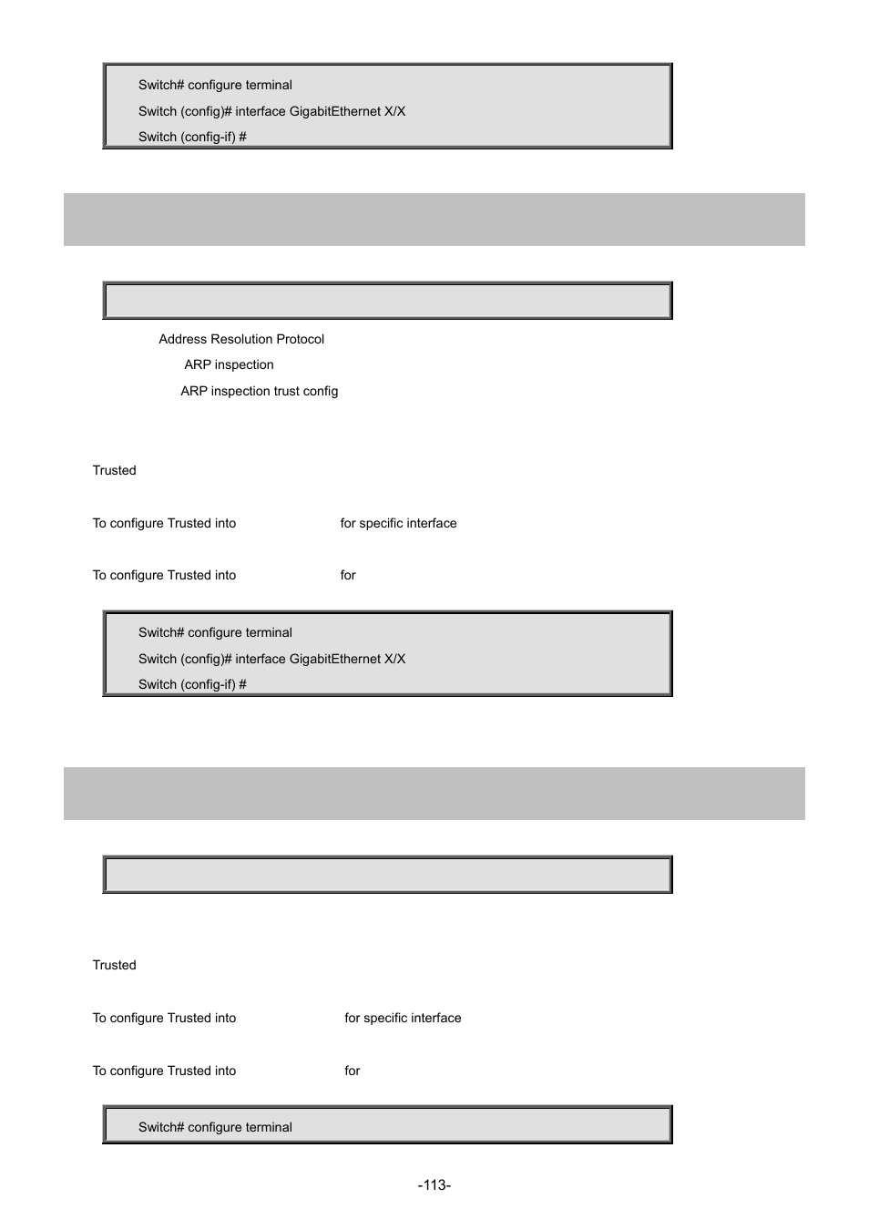 33 ip arp inspection trust, 34 ip dhcp snooping trust | Interlogix NS4702-24P-4S-4X Command Line Guide User Manual | Page 113 / 434