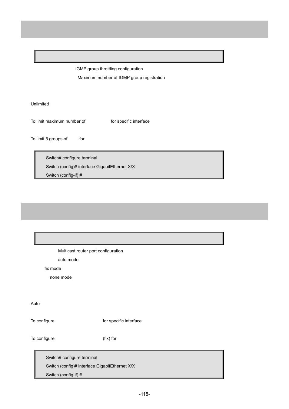 43 ipv6 mld snooping max-groups, 44 ipv6 mld snooping mrouter | Interlogix NS4702-24P-4S-4X Command Line Guide User Manual | Page 118 / 434