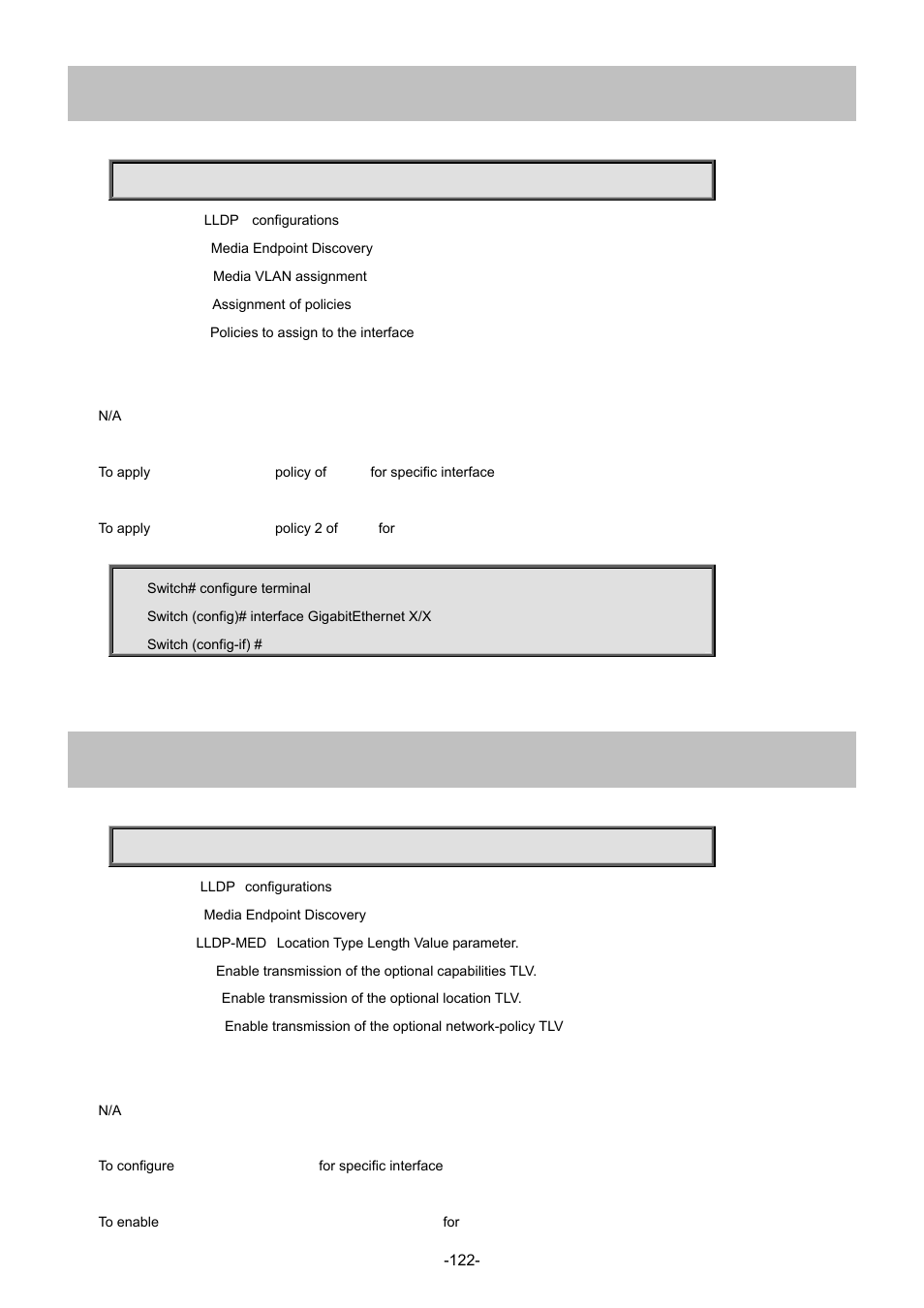 51 lldp med media-vlan policy-list, 52 lldp med transmit-tlv | Interlogix NS4702-24P-4S-4X Command Line Guide User Manual | Page 122 / 434