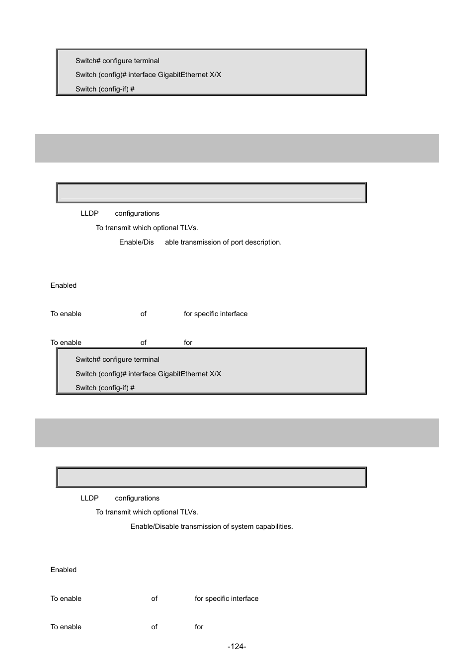 55 lldp tlv-select port-description, 56 lldp tlv-select system-capabilities | Interlogix NS4702-24P-4S-4X Command Line Guide User Manual | Page 124 / 434