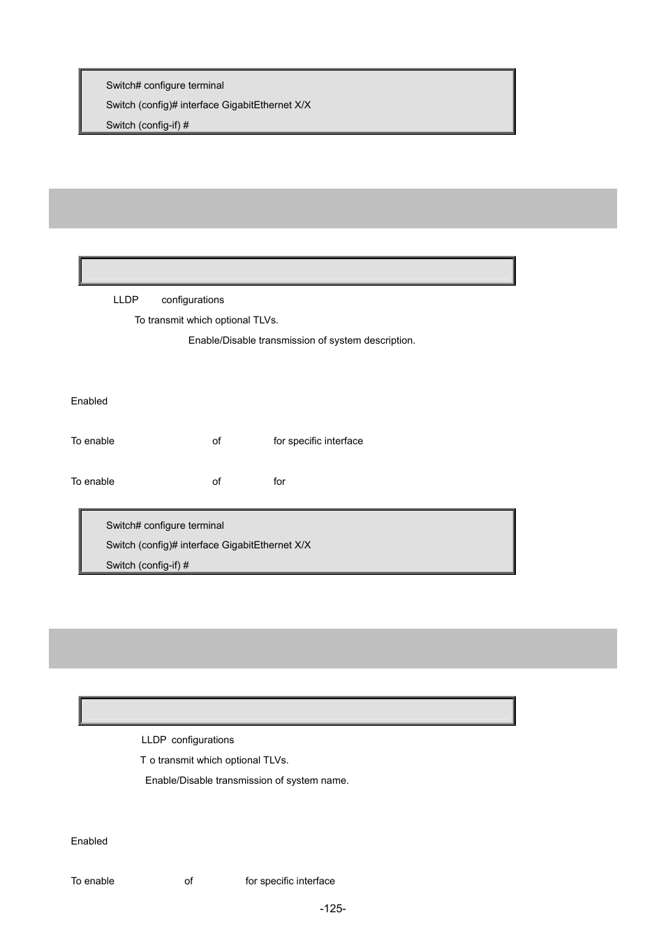 57 lldp tlv-select system-description, 58 lldp tlv-select system-name | Interlogix NS4702-24P-4S-4X Command Line Guide User Manual | Page 125 / 434