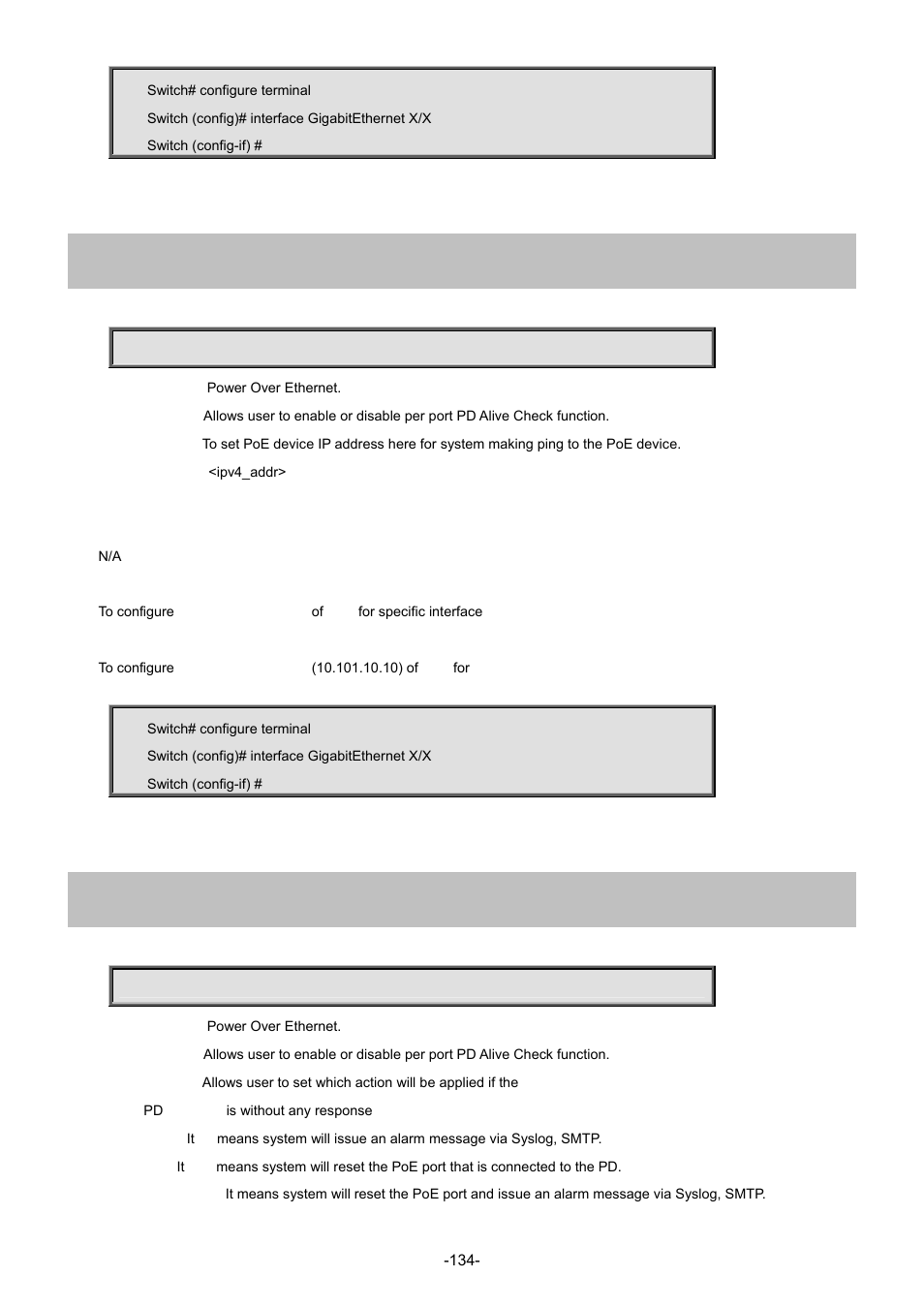 74 poe pdcheck ip, 75 poe pdcheck action | Interlogix NS4702-24P-4S-4X Command Line Guide User Manual | Page 134 / 434